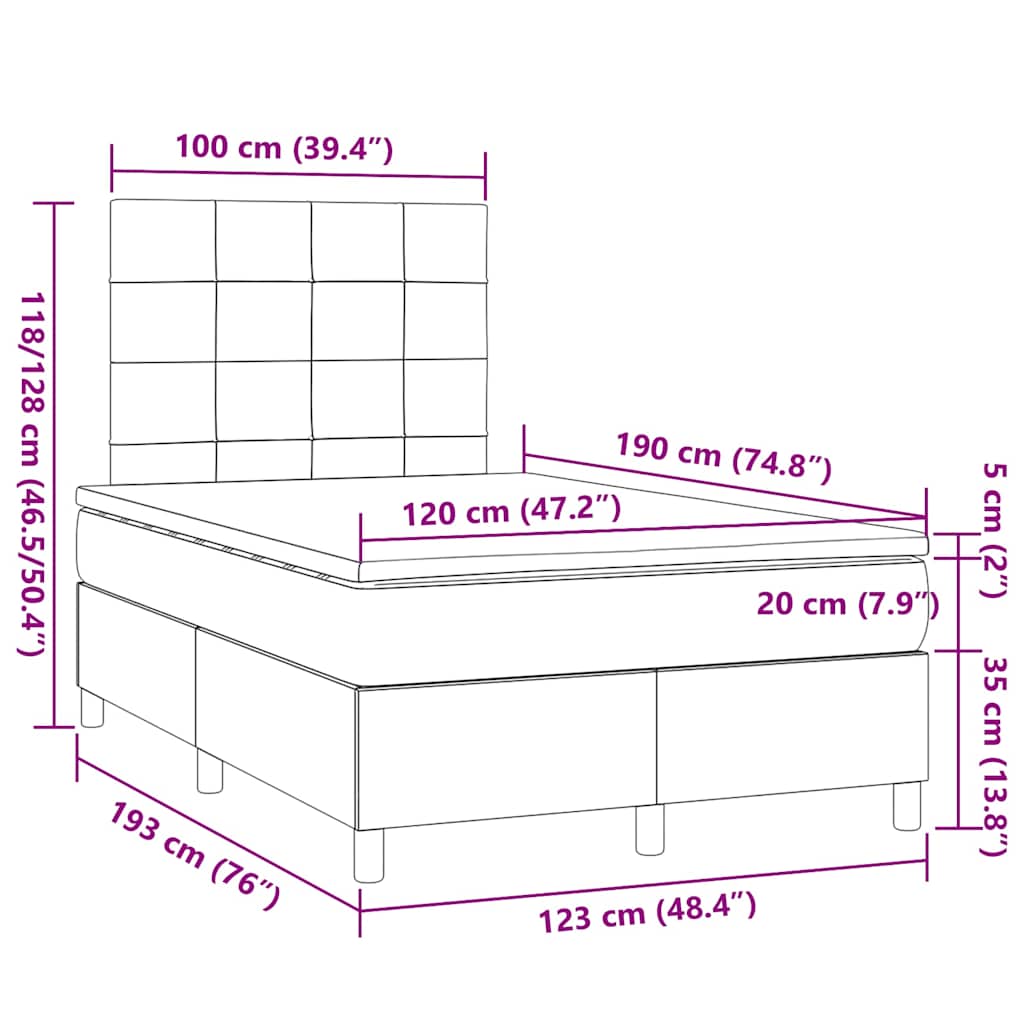 Boxspringbett mit Matratze & LED Hellgrau 120x190 cm Stoff
