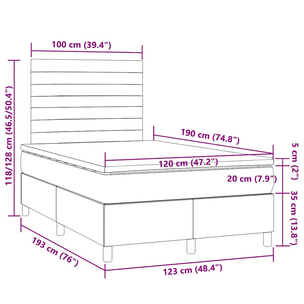 Boxspringbett mit Matratze & LED Taupe 120x190 cm Stoff
