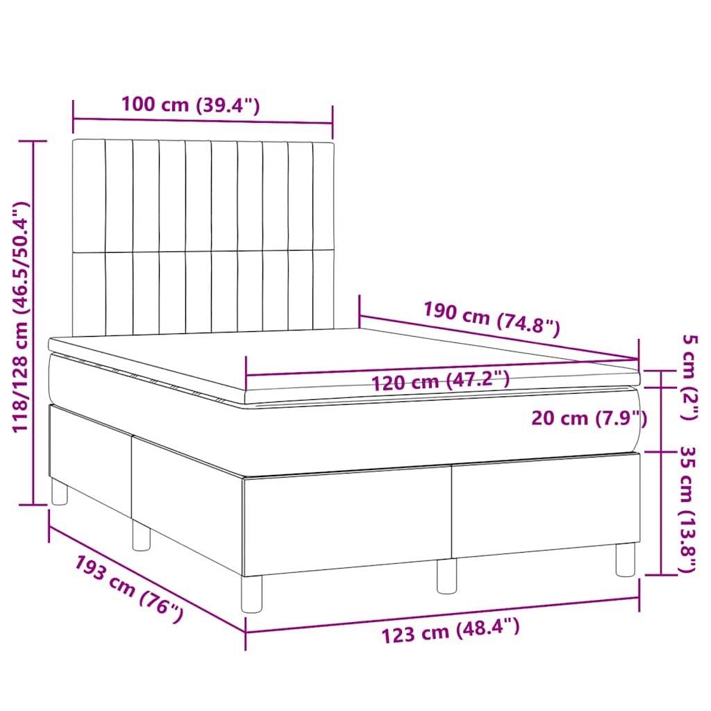 Boxspringbett mit Matratze & LED Dunkelgrau 120x190 cm Stoff