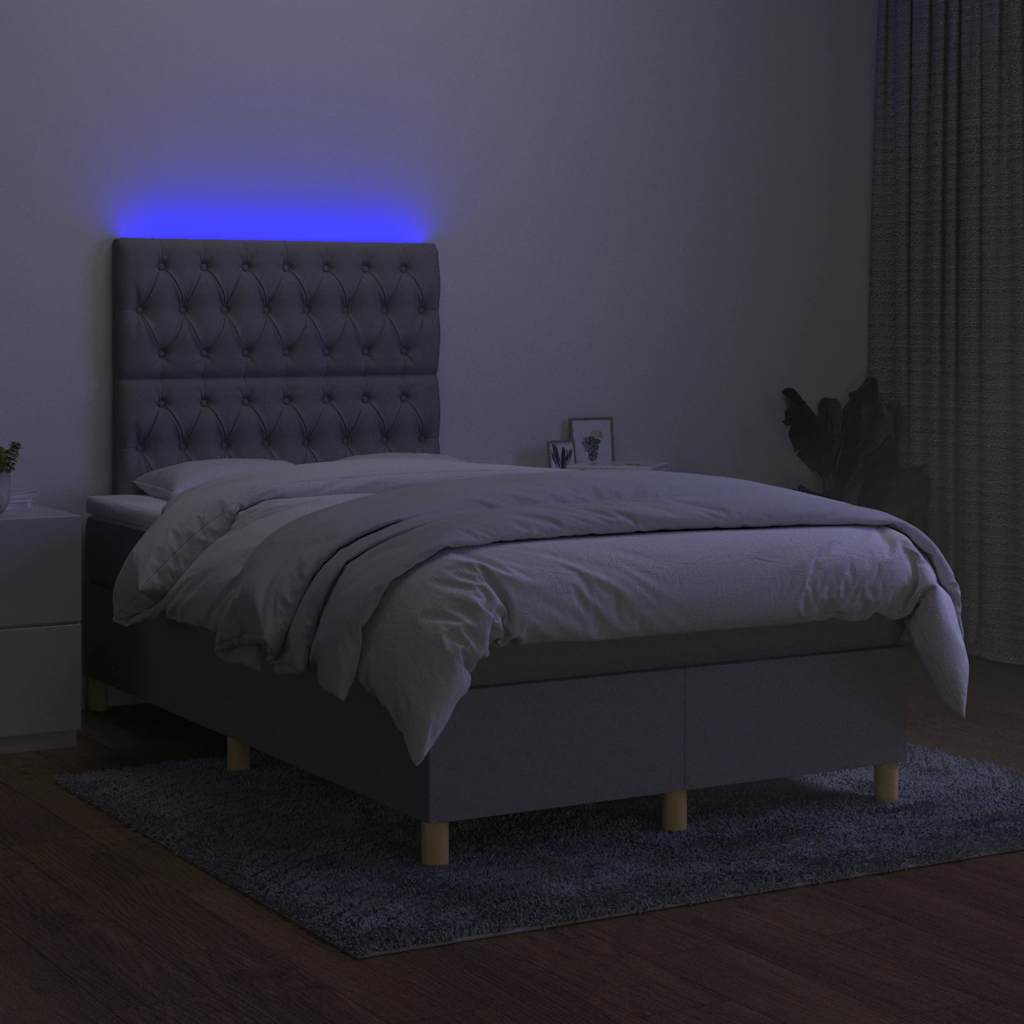 Boxspringbett mit Matratze & LED Hellgrau 120x190 cm Stoff