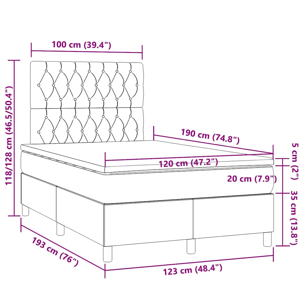 Boxspringbett mit Matratze & LED Hellgrau 120x190 cm Stoff