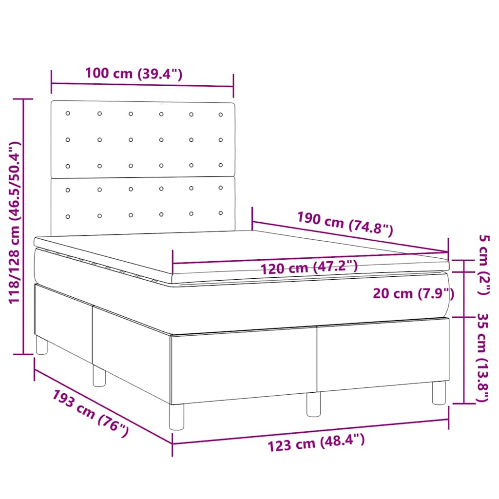 Boxspringbett mit Matratze & LED Hellgrau 120x190 cm Stoff