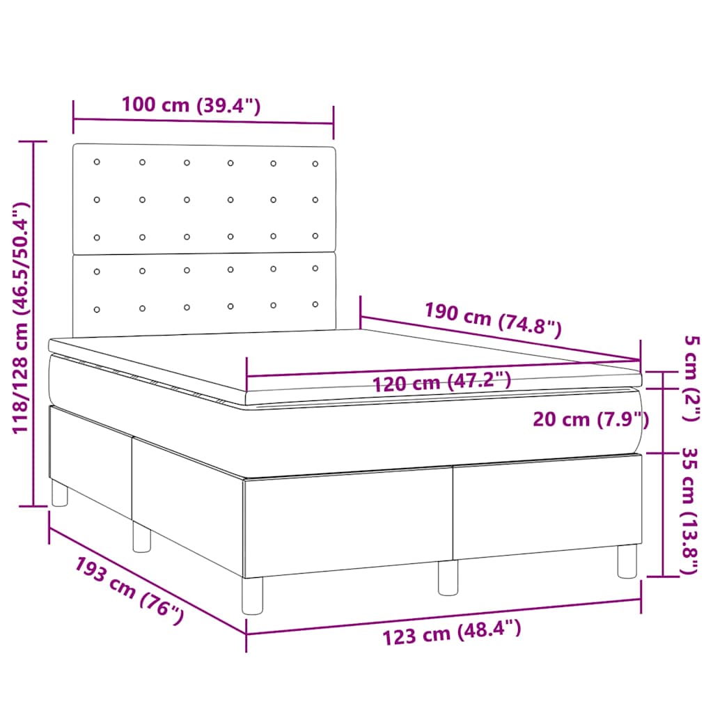 Boxspringbett mit Matratze & LED Taupe 120x190 cm Stoff