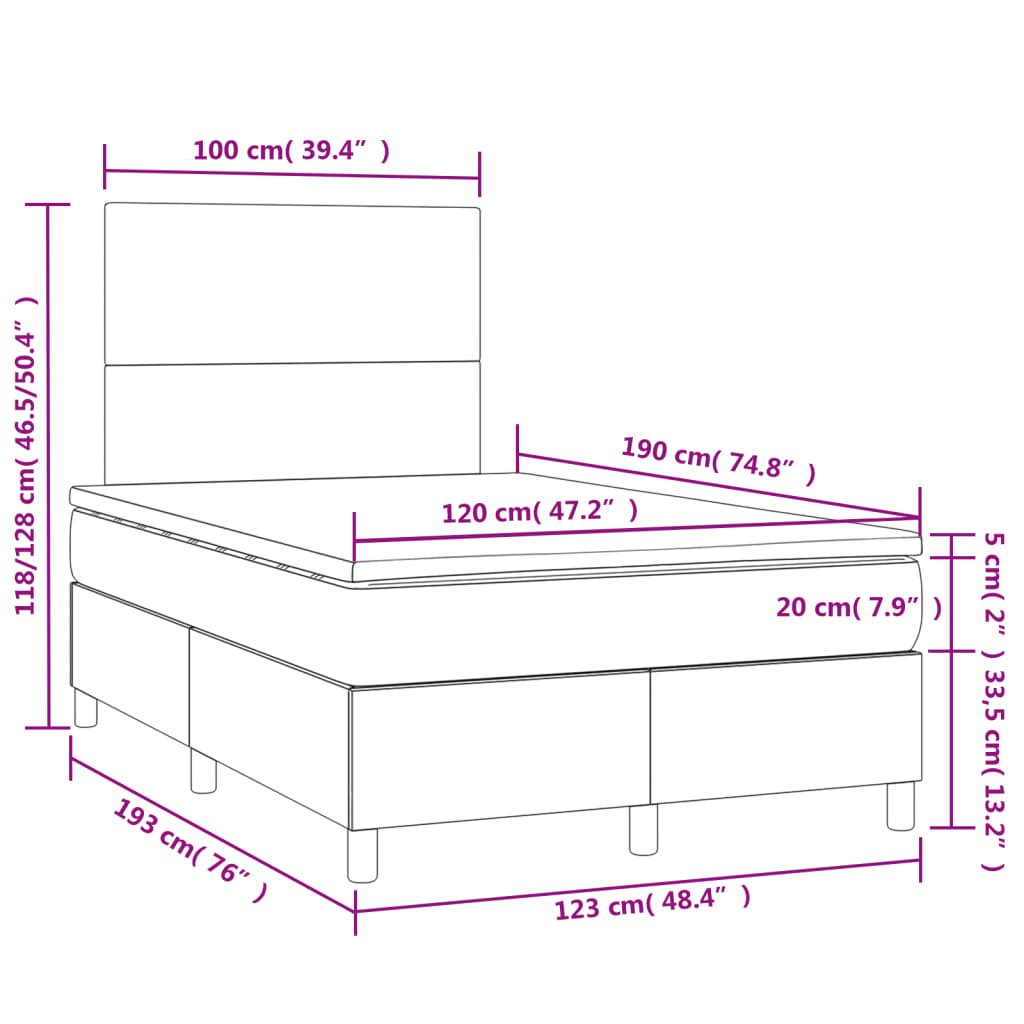 Boxspringbett mit Matratze & LED Schwarz 120x190 cm Samt