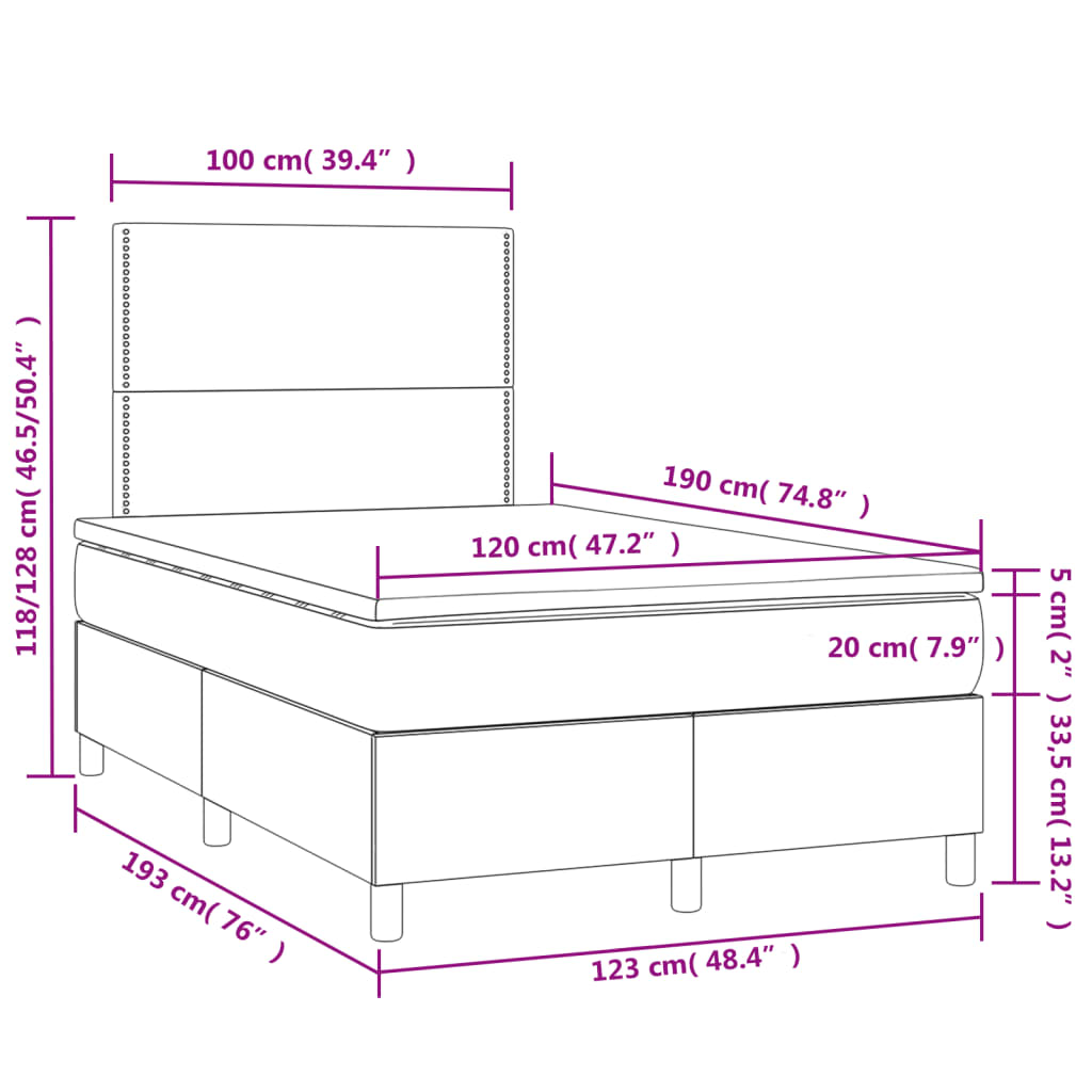 Boxspringbett mit Matratze & LED Dunkelgrau 120x190 cm Samt