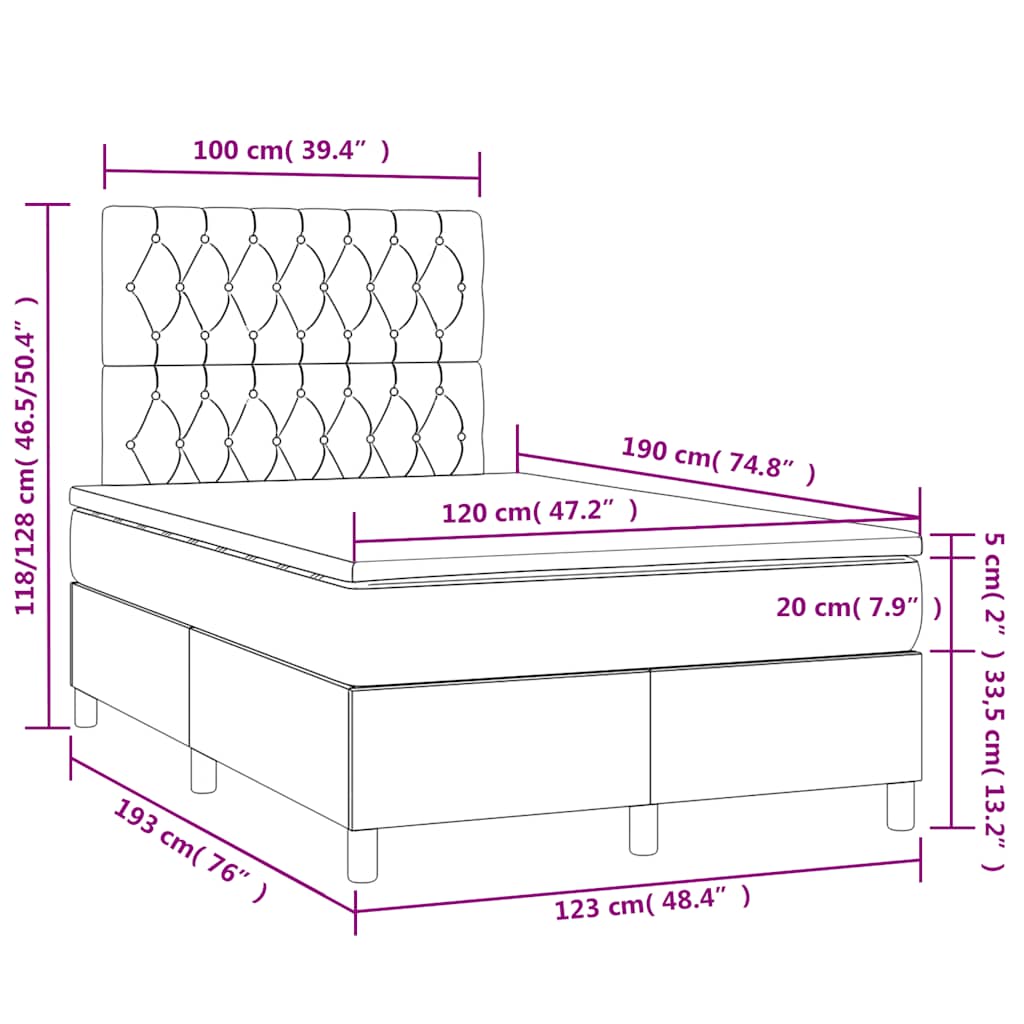 Boxspringbett mit Matratze & LED Rosa 120x190 cm Samt