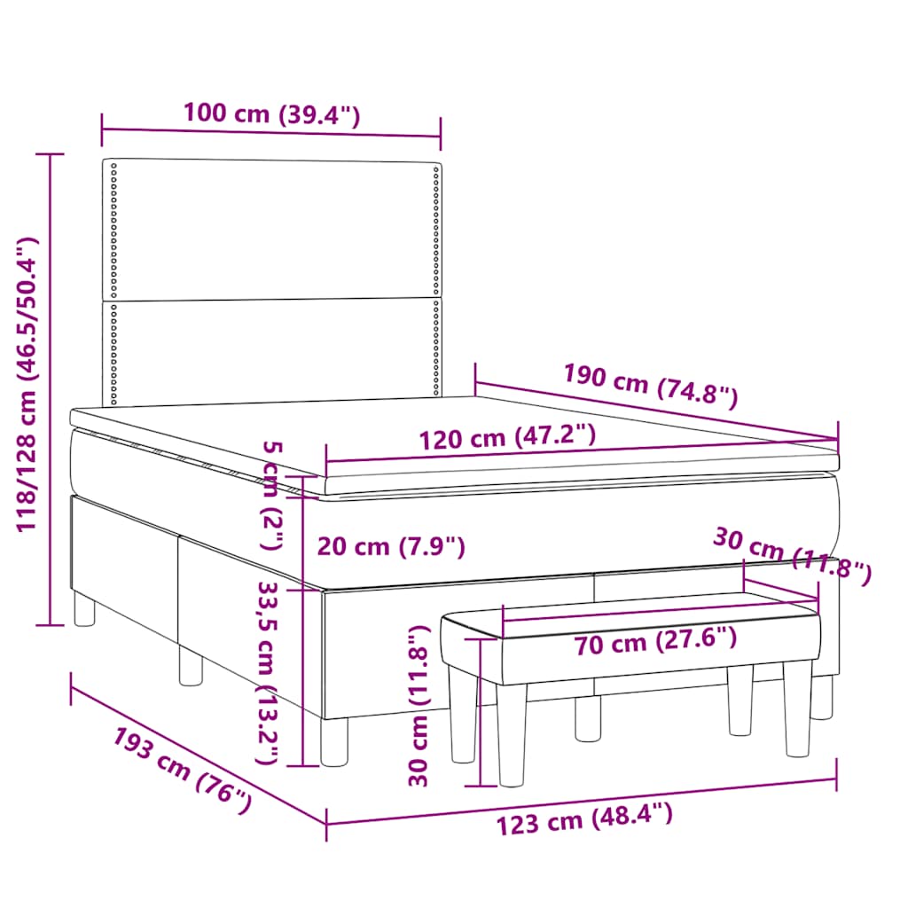 Boxspringbett mit Matratze Schwarz 120x190 cm Stoff