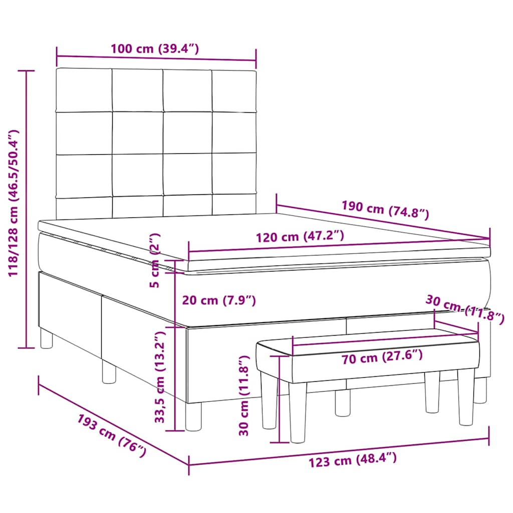 Lit à sommier tapissier avec matelas en tissu gris foncé 120x190 cm