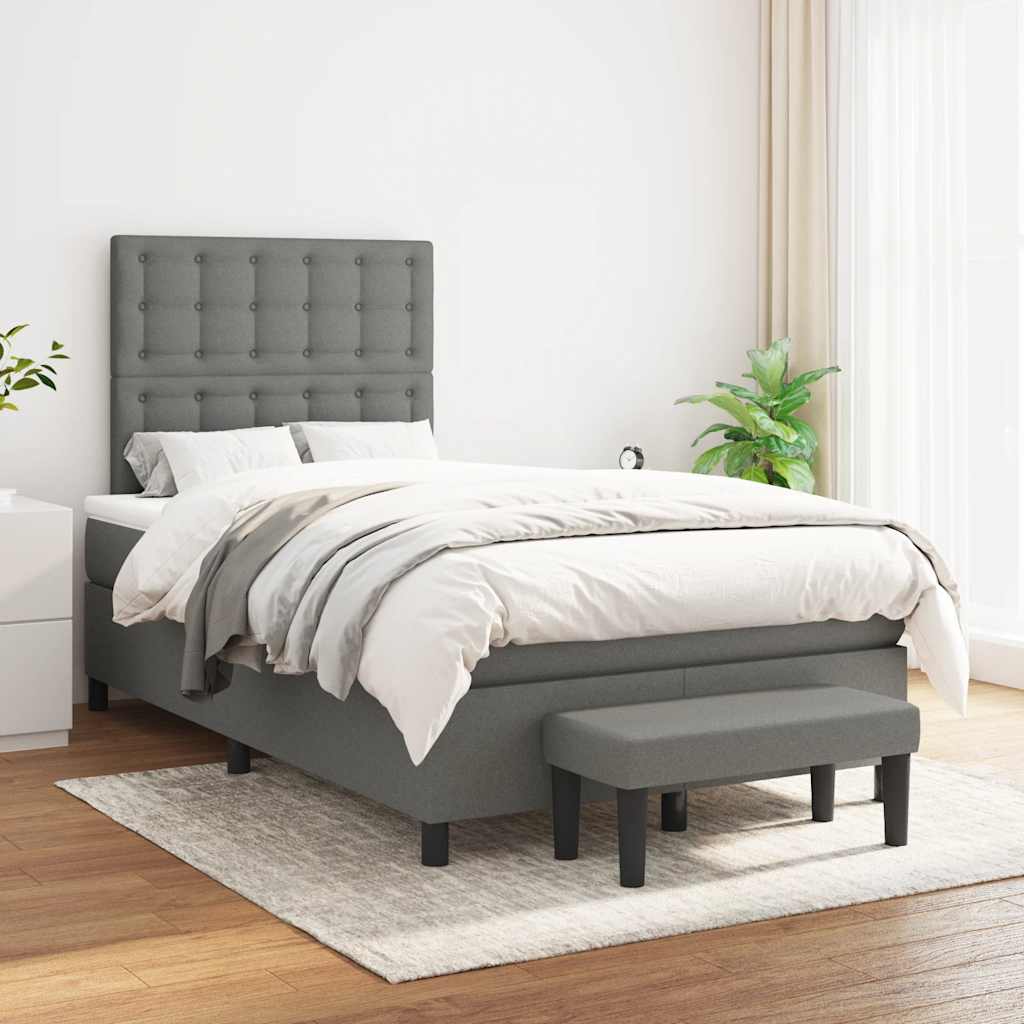 Lit à sommier tapissier avec matelas en tissu gris foncé 120x190 cm