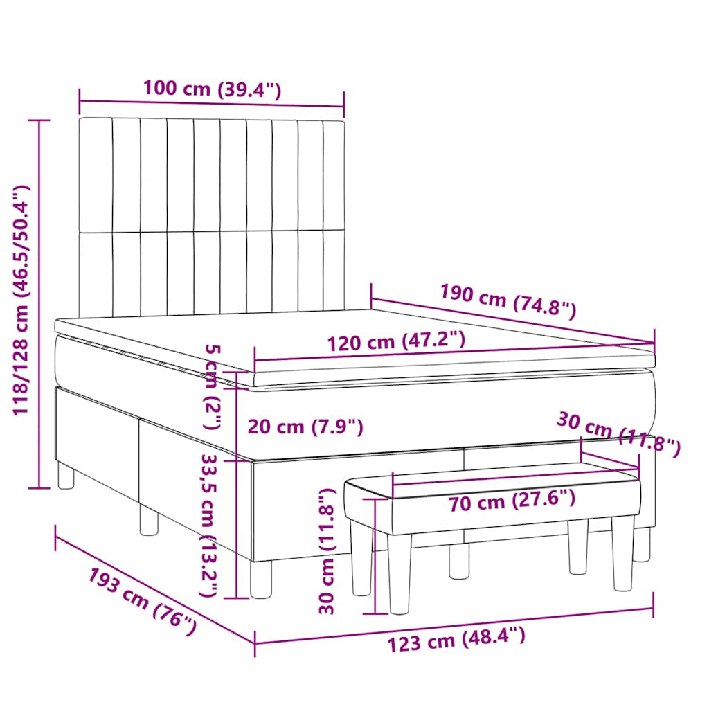 Boxspringbett mit Matratze Dunkelgrau 120x190 cm Stoff