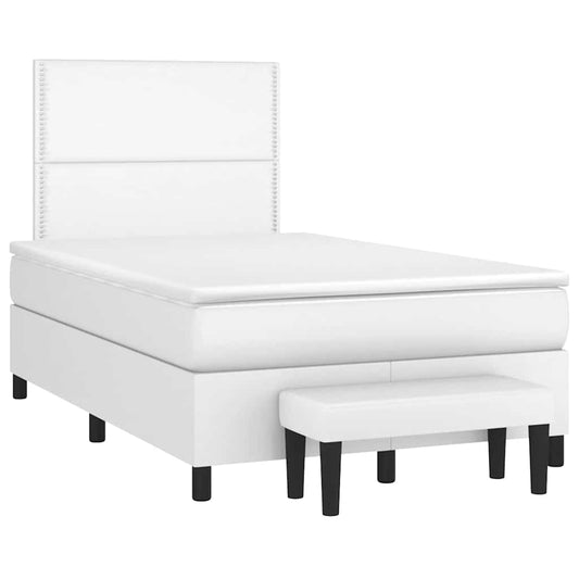 Boxspringbett mit Matratze Weiß 120x190 cm Kunstleder
