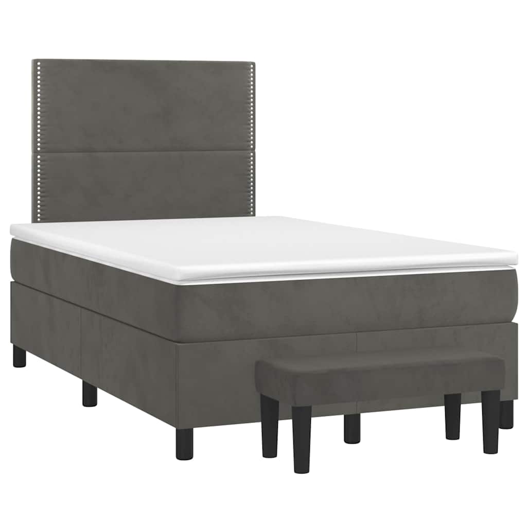 Lit à sommier tapissier avec matelas gris foncé 120x190 cm velours