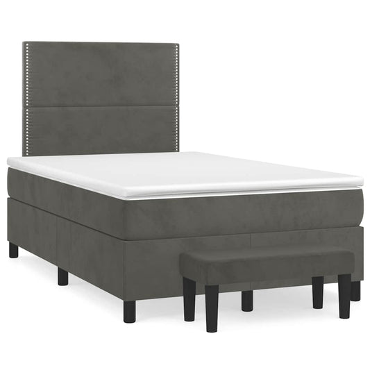 Lit à sommier tapissier avec matelas gris foncé 120x190 cm velours