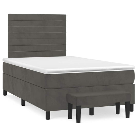 Lit à sommier tapissier avec matelas gris foncé 120x190 cm velours