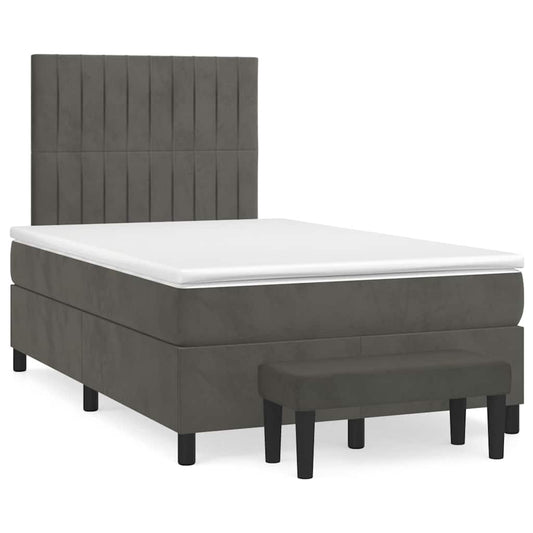 Lit à sommier tapissier avec matelas gris foncé 120x190 cm velours
