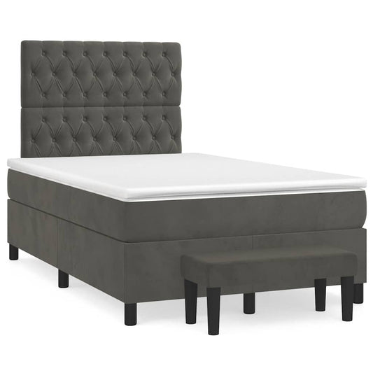 Lit à sommier tapissier avec matelas gris foncé 120x190 cm velours