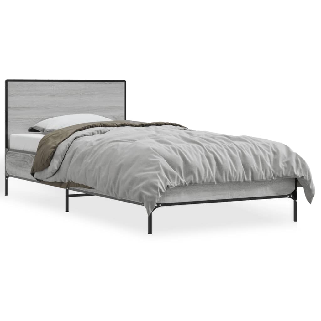 Bed frame Grey Sonoma 90x200 cm wood material and metal