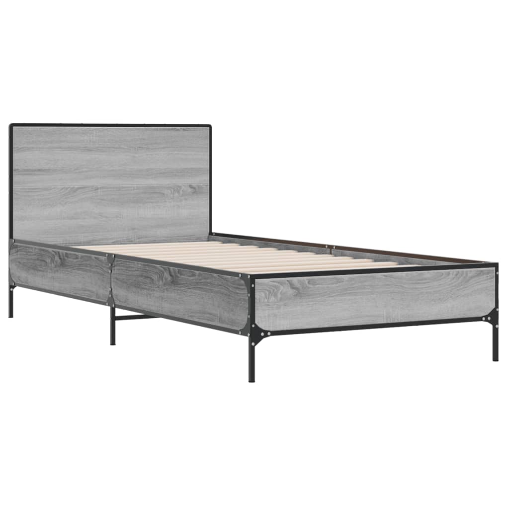 Bed frame Grey Sonoma 90x200 cm wood material and metal