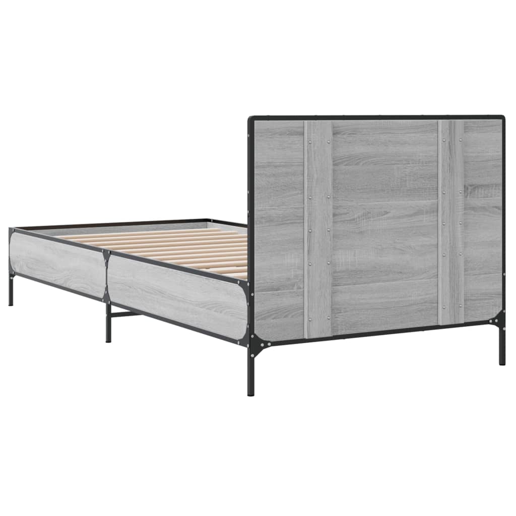 Bed frame Grey Sonoma 90x200 cm wood material and metal
