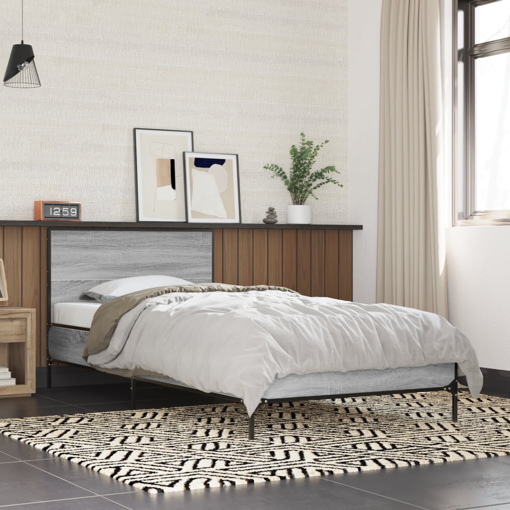 Bed frame Grey Sonoma 90x200 cm wood material and metal