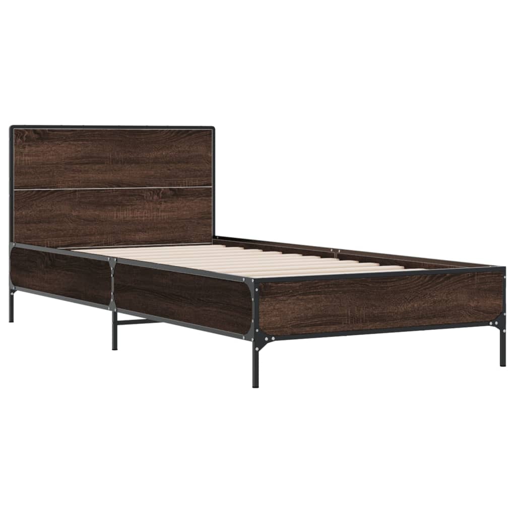 Cadre de lit aspect chêne marron 90x200 cm matière bois métal