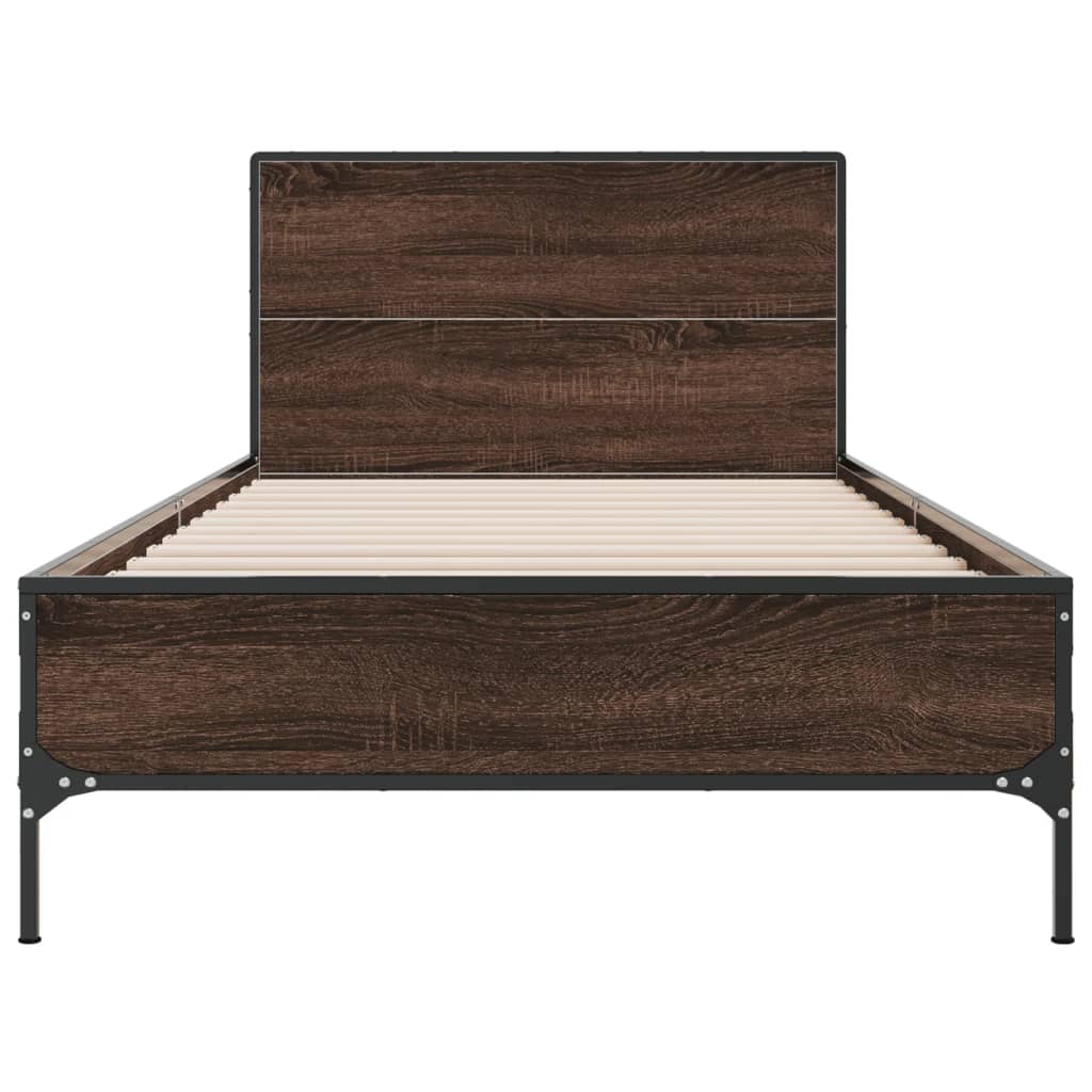 Cadre de lit aspect chêne marron 90x200 cm matière bois métal