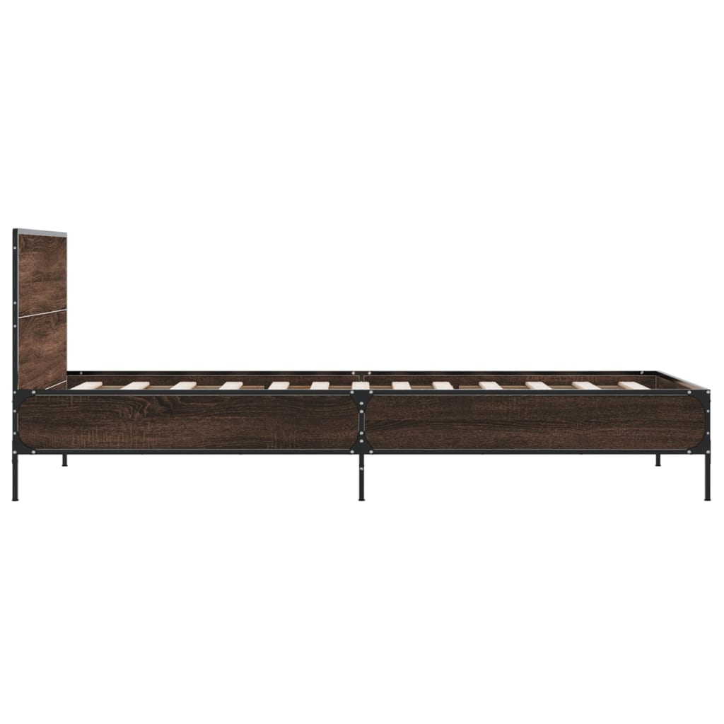 Cadre de lit aspect chêne marron 90x200 cm matière bois métal