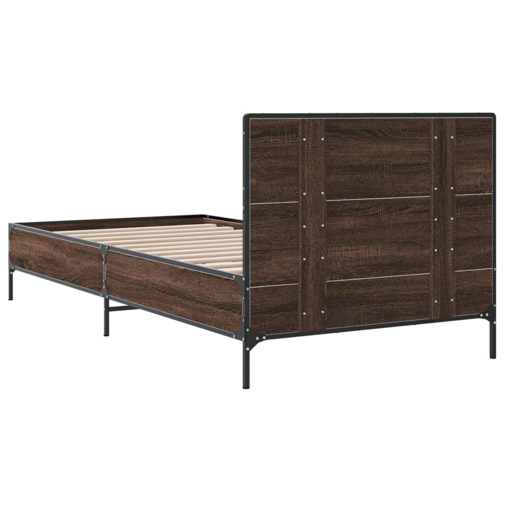 Cadre de lit aspect chêne marron 90x200 cm matière bois métal