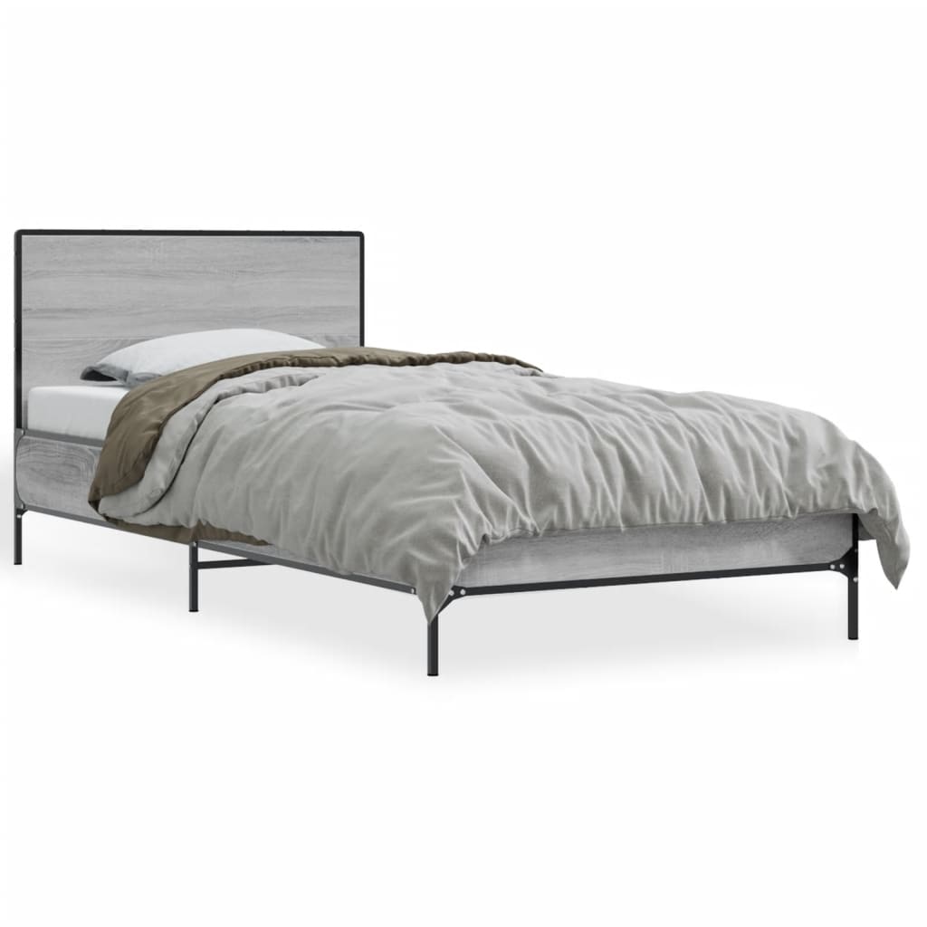 Bed frame Grey Sonoma 75x190 cm wood material and metal