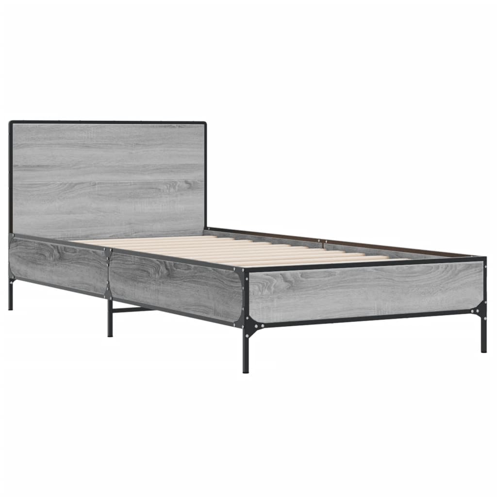 Bed frame Grey Sonoma 75x190 cm wood material and metal