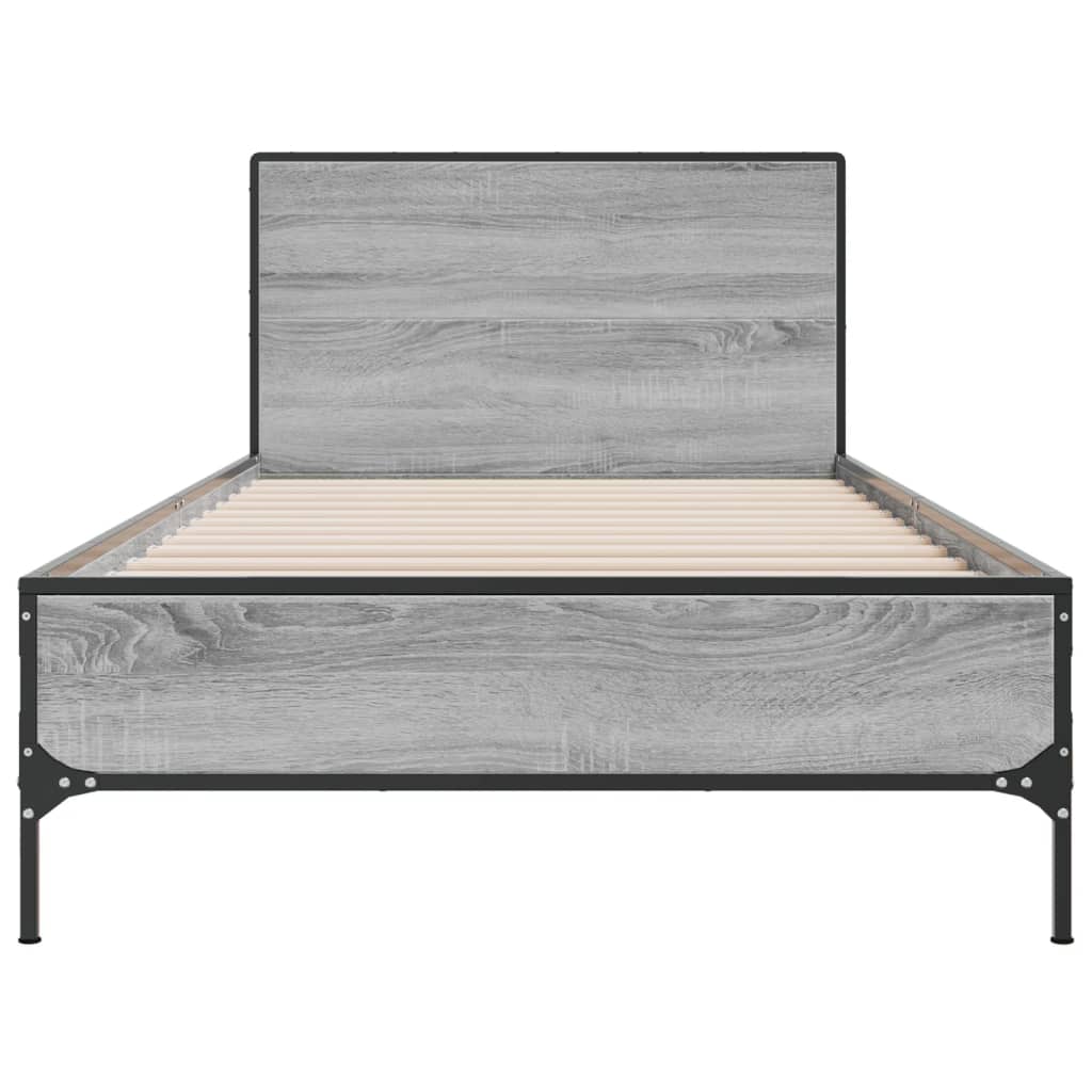Bed frame Grey Sonoma 75x190 cm wood material and metal