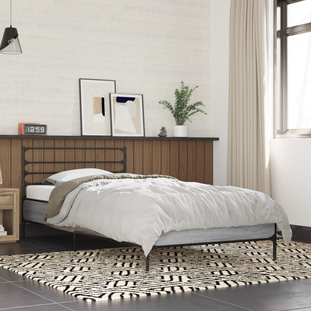 Bed frame Grey Sonoma 90x200 cm wood material and metal