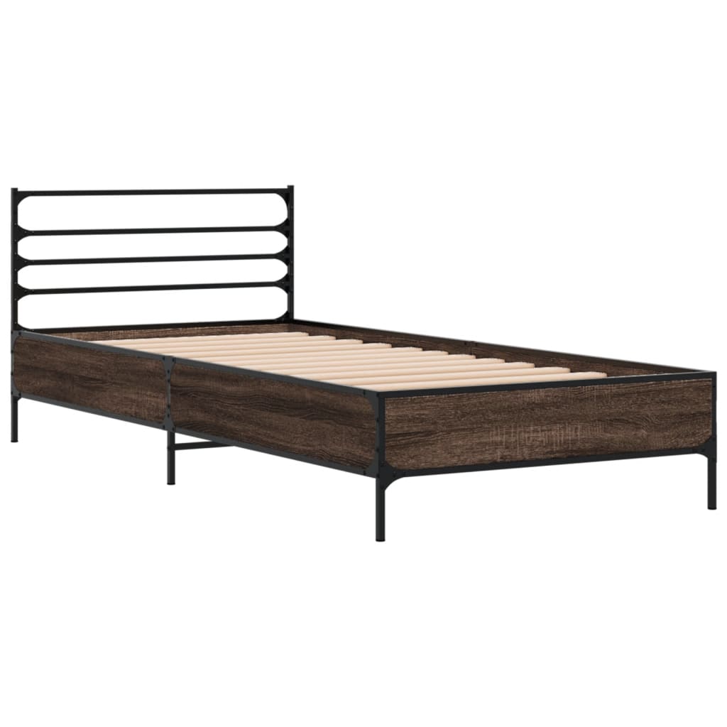 Cadre de lit aspect chêne marron 90x200 cm matière bois métal