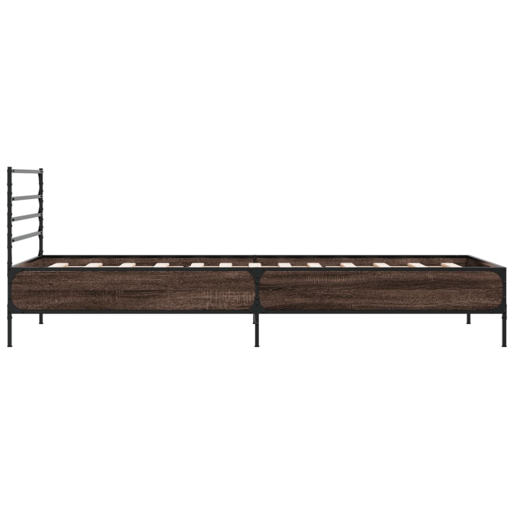 Cadre de lit aspect chêne marron 90x200 cm matière bois métal