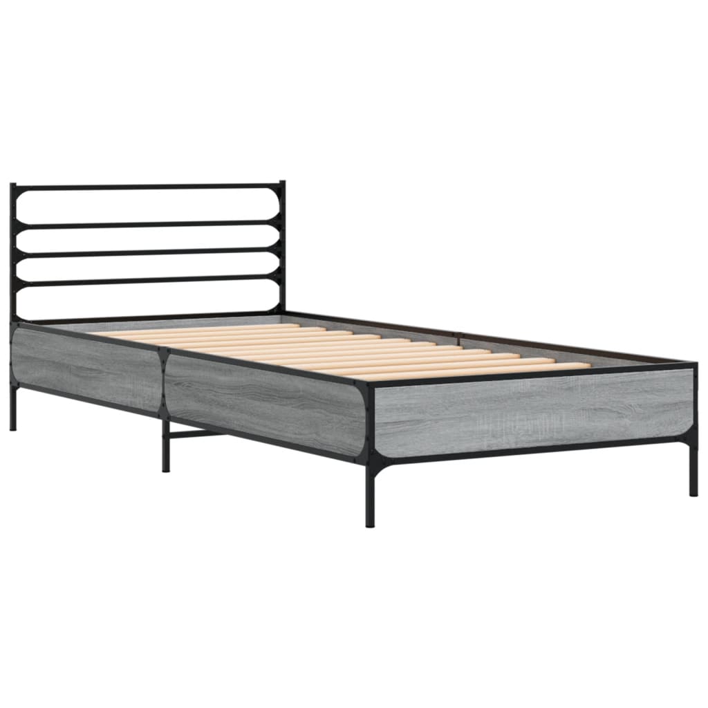 Bed frame Grey Sonoma 75x190 cm wood material and metal