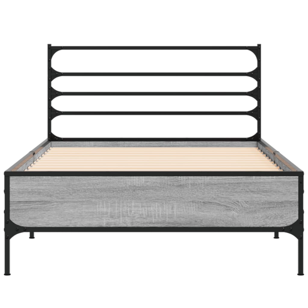 Bed frame Grey Sonoma 75x190 cm wood material and metal