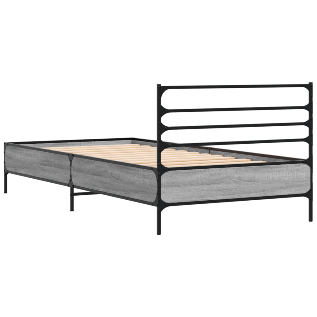 Bed frame Grey Sonoma 90x190 cm wood material and metal