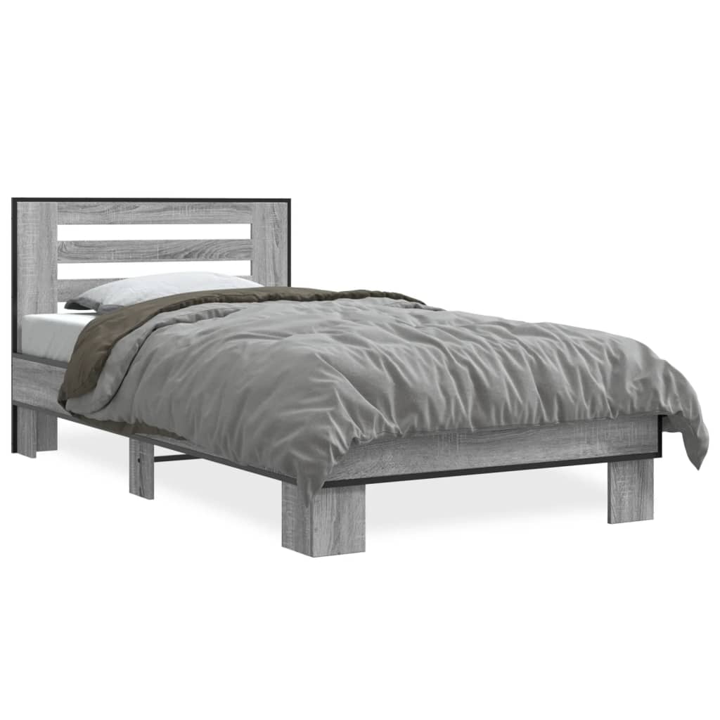 Bed frame Grey Sonoma 75x190 cm wood material and metal