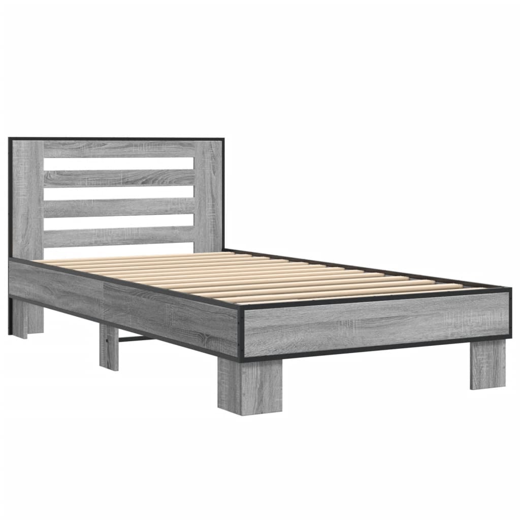 Bed frame Grey Sonoma 75x190 cm wood material and metal