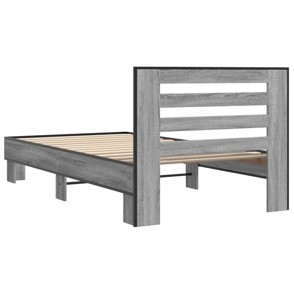 Bed frame Grey Sonoma 75x190 cm wood material and metal