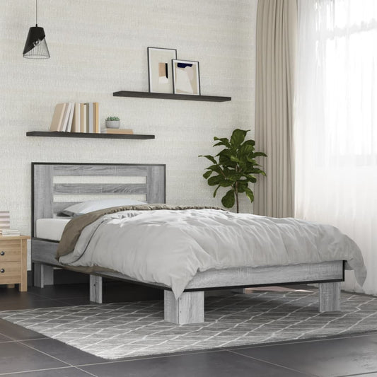 Bed frame Grey Sonoma 75x190 cm wood material and metal
