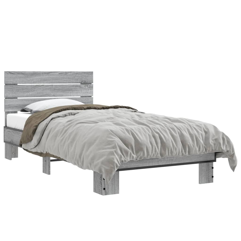 Bed frame Grey Sonoma 75x190 cm wood material and metal