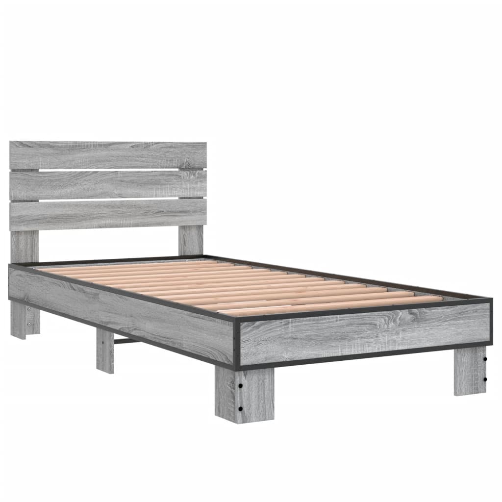 Bed frame Grey Sonoma 75x190 cm wood material and metal