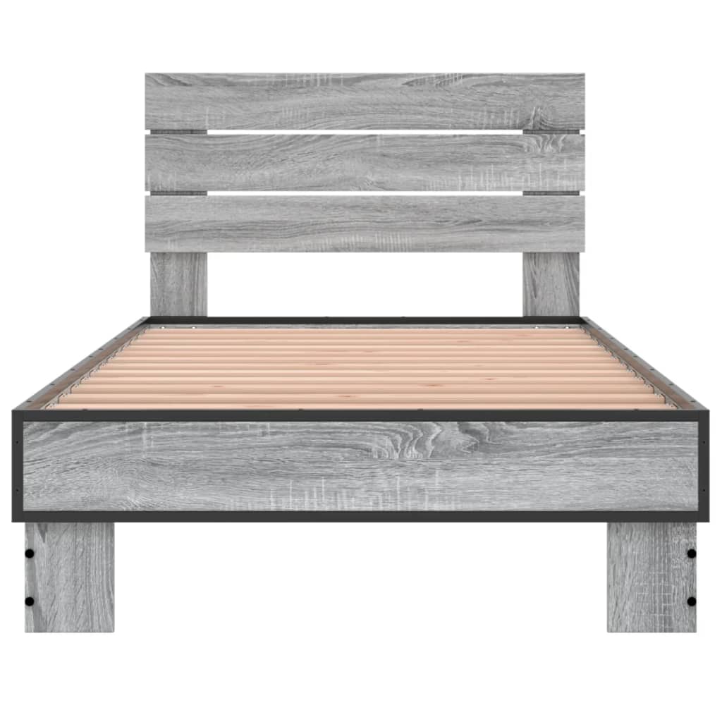 Bed frame Grey Sonoma 75x190 cm wood material and metal