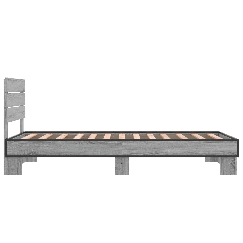 Bed frame Grey Sonoma 75x190 cm wood material and metal