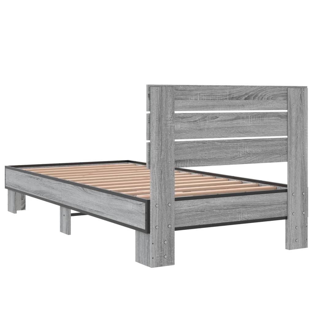 Bed frame Grey Sonoma 75x190 cm wood material and metal