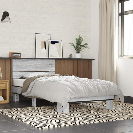 Bed frame Grey Sonoma 75x190 cm wood material and metal