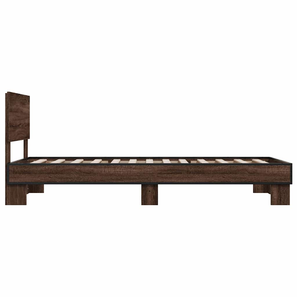 Cadre de lit aspect chêne marron 100x200 cm matière bois métal