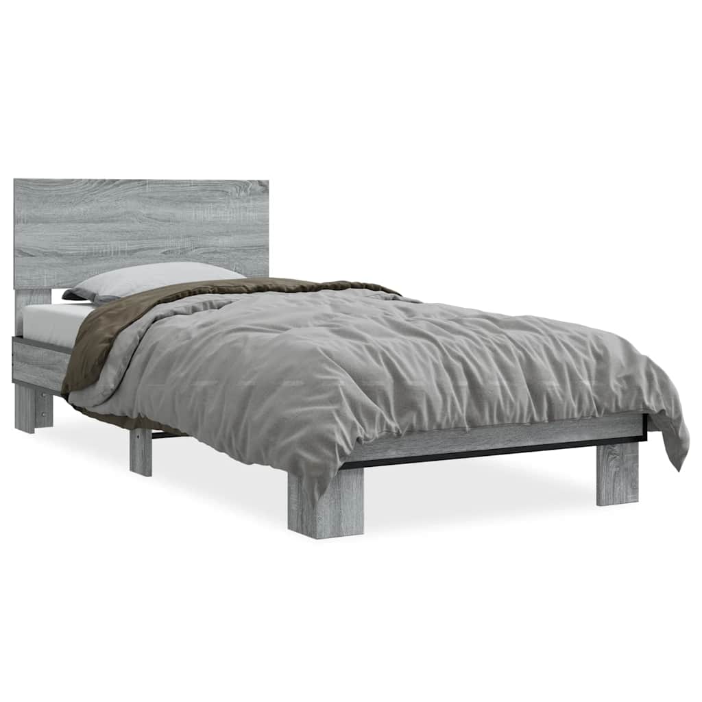 Bed frame Grey Sonoma 75x190 cm wood material and metal
