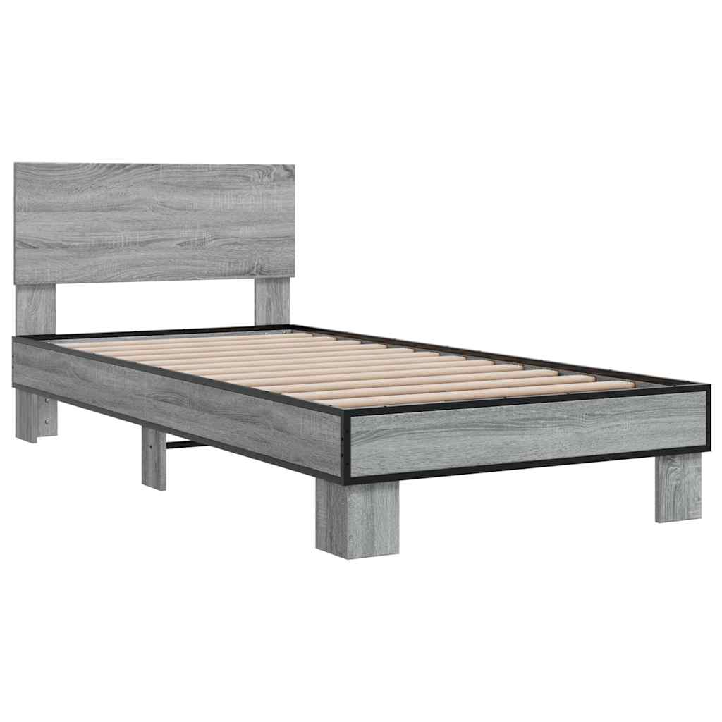 Bed frame Grey Sonoma 75x190 cm wood material and metal